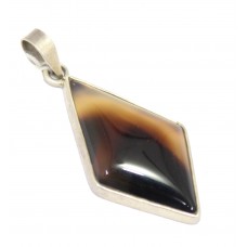 Pendant 925 Sterling Silver Natural Cabochon brown agate Gem Stone A 113